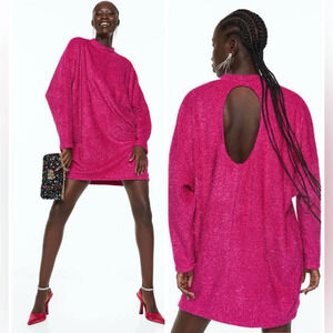 H&M Glittery Mini Dress in HOT PINK Women’s Size Medium